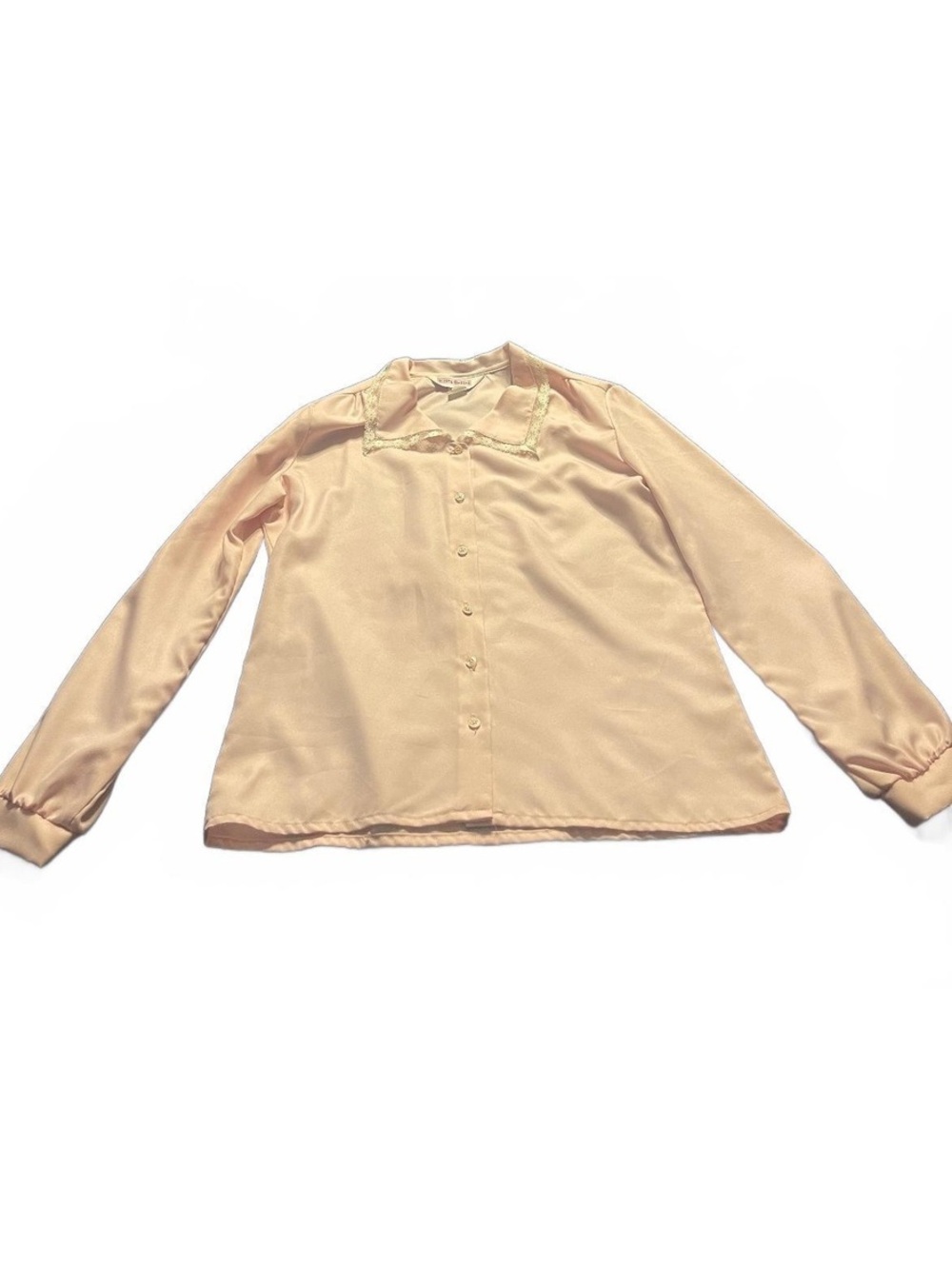 Elles Belles Vintage 90s Light Peach Button-Up Blouse with Lace Collar